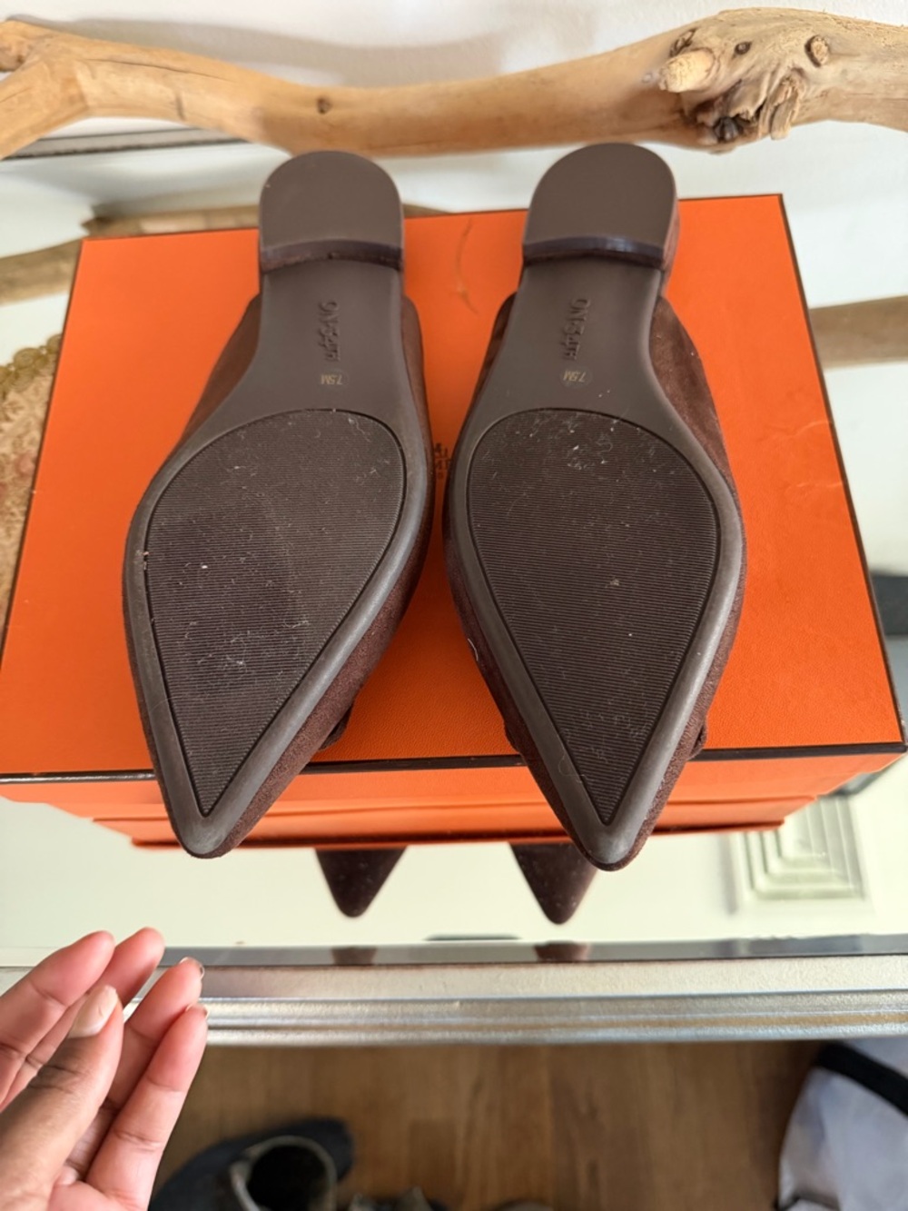 ON.34TH Brown Suede Pointed Mule with Square Accent - Picture 4 of 6